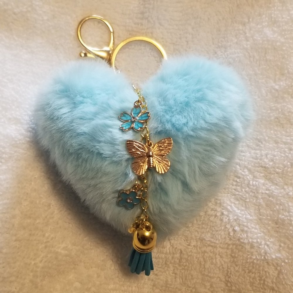 Heart Pom Pom Keychain with Charms